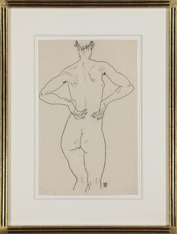 Egon Schiele - Weiblicher Rückenakt, die Hände auf der Hüfte - Rahmenbild