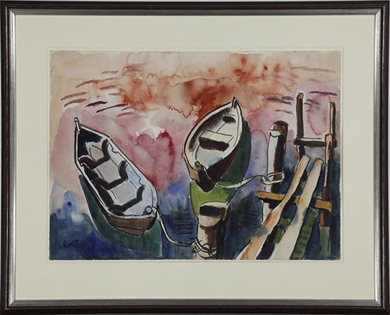 Karl Schmidt-Rottluff - Zwei Ruderboote am Steg - Rahmenbild