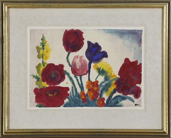 Emil Nolde - Sommerblumen (Mohn, Tulpen, Königskerze) - Rahmenbild