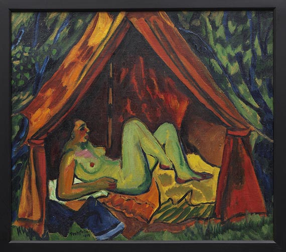 Pechstein - Rotes Zelt mit weiblichem Akt: Danae