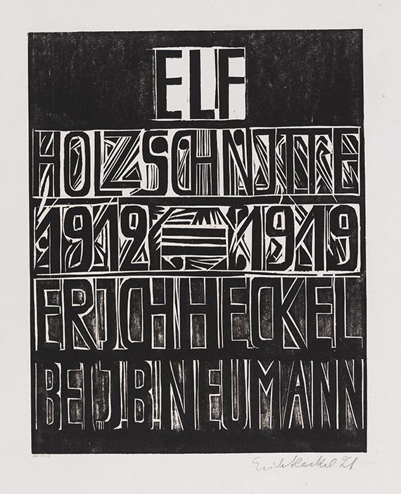 Erich Heckel - Umschlag, Titelblatt und Inhaltsverzeichnis der Mappe "Elf Holzschnitte, 1912-1919, Erich Heckel bei J.B. Neumann"