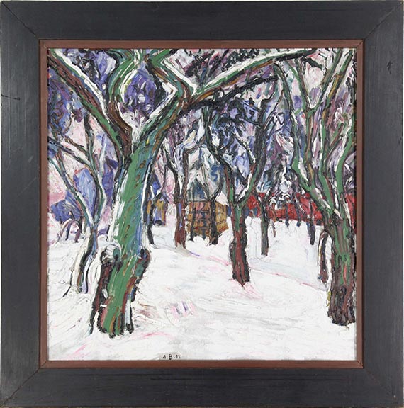 Peter August Böckstiegel - Winterbild mit Bauernhäusern - Rahmenbild