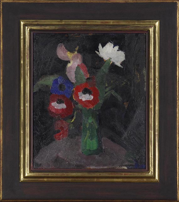 Hermann Stenner - Blumenstilleben auf schwarzem Grund III (Anemonenstrauß) - Rahmenbild