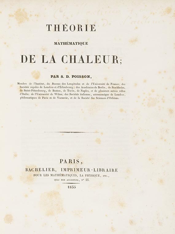 Siméon Denis Poisson - Théorie Mathématique de la Chaleur mit Beiheft. Dabei: 2 Bde. Traité de Mécanique.