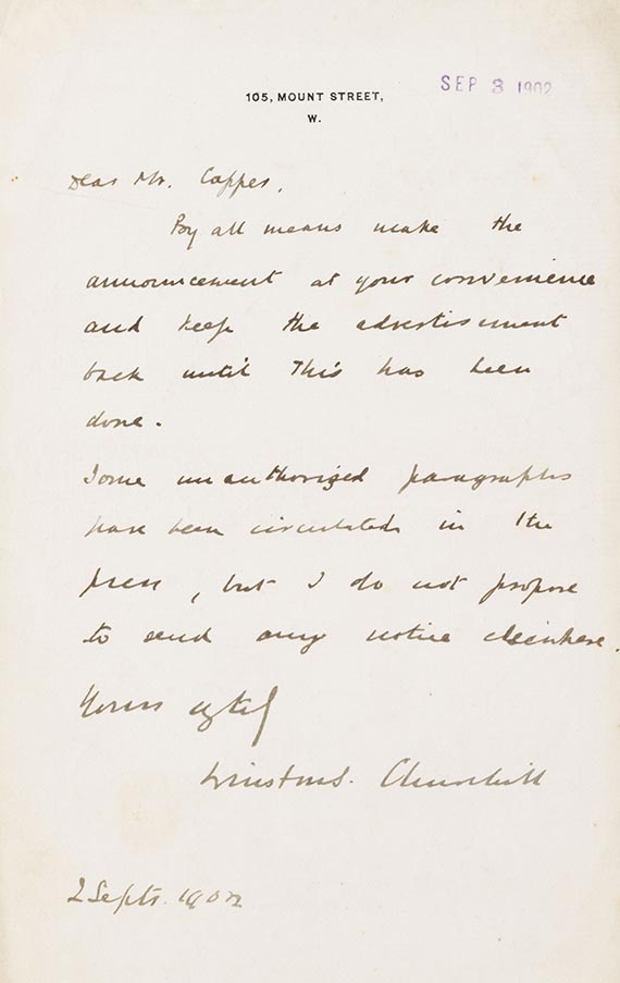 Winston L. S. Churchill - Eigenhändiger Brief mit Unterschrift