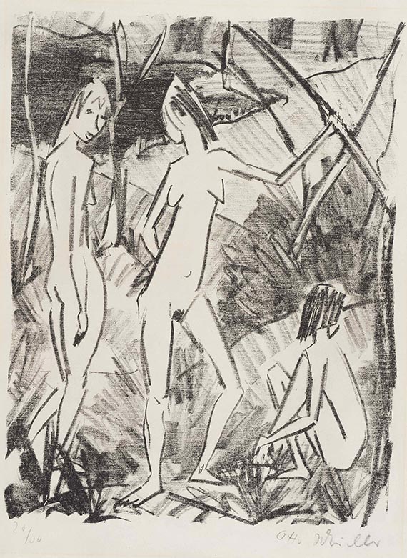 Otto Mueller - Zwei stehende und ein sitzendes Mädchen