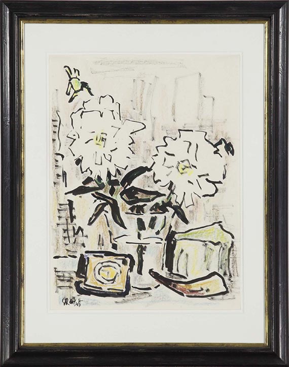 Karl Schmidt-Rottluff - Zwei weiße Chrysanthemen - Rahmenbild