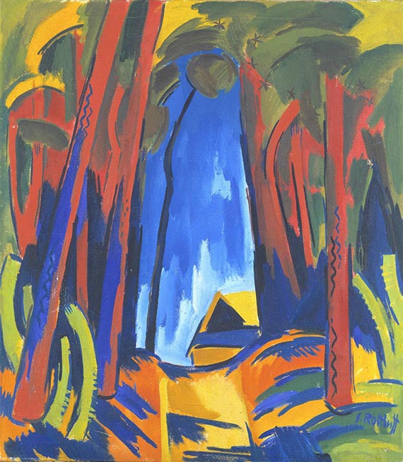 Abbildung zu: Karl Schmidt-Rottluff, Waldbild, 1921, Öl auf Leinwand, Hamburger Kunsthalle. © VG Bild-Kunst, Bonn 2025