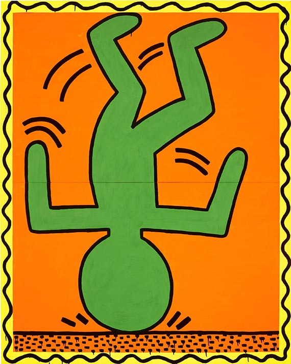 Abbildung zu: Keith Haring, Untitled, 1982, Emailfarbe und DayGlo auf Metall, in bemaltem Künstlerrahmen (229,2 x 182,9 cm), 2022 versteigert bei Christie’s, New York, für USD 5.820.000.