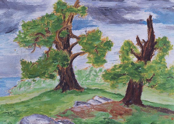 Abbildung zu: Georg Baselitz, Zwei Eichen, 1953/54, Öl auf Malkarton.