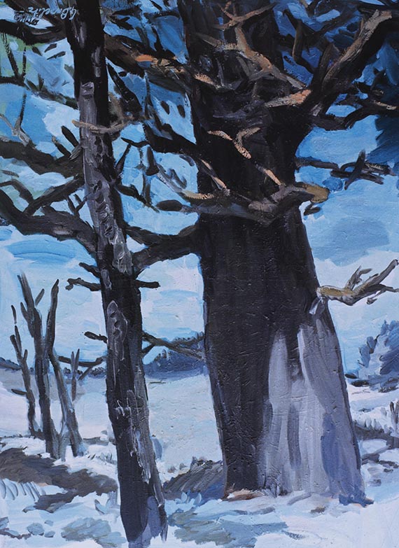 Abbildung zu: Georg Baselitz, Der Wald auf dem Kopf, 1969, Öl auf Leinwand, Museum Ludwig, Köln.