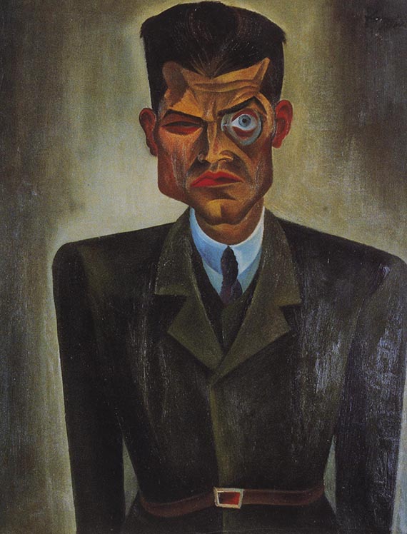 Abbildung zu: Conrad Felixmüller, Raoul Hausmann, 1920, Öl auf Leinwand, Lindenau-Museum, Altenburg. © VG Bild-Kunst, Bonn 2025