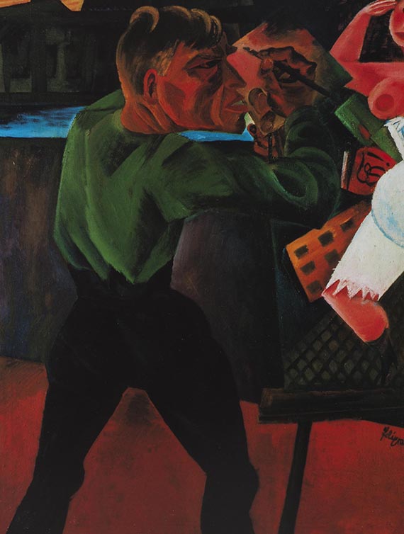 Abbildung zu: Conrad Felixmüller, Portrait Otto Dix (malend), 1920, Öl auf Leinwand, Neue Nationalgalerie, Berlin. © VG Bild-Kunst, Bonn 2025