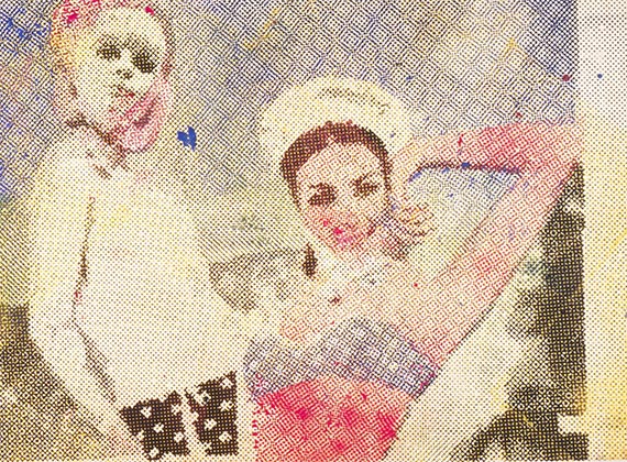 Abbildung zu: Sigmar Polke, Freundinnen, 1965, Dispersion auf Leinwand, Sammlung Froehlich, Stuttgart. © The Estate of Sigmar Polke, Cologne / VG Bild-Kunst, Bonn 2025