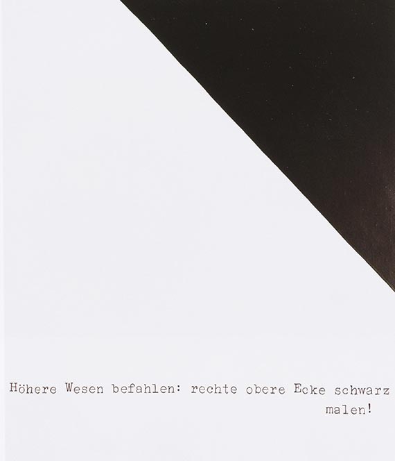 Abbildung zu: Sigmar Polke, Höhere Wesen befahlen: rechte obere Ecke schwarz malen!, 1969, Lack auf Leinwand, Sammlung Froehlich, Stuttgart. © The Estate of Sigmar Polke, Cologne / VG Bild-Kunst, Bonn 2025