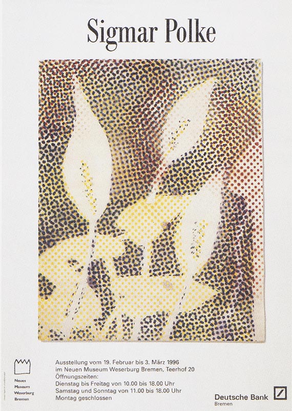 Abbildung zu: Ausstellungsplakat: Sigmar Polke, Neues Museum Weserburg, Bremen 1996 (mit einer der angebotenen Arbeiten). <br />© The Estate of Sigmar Polke, Cologne / VG Bild-Kunst, Bonn 2025