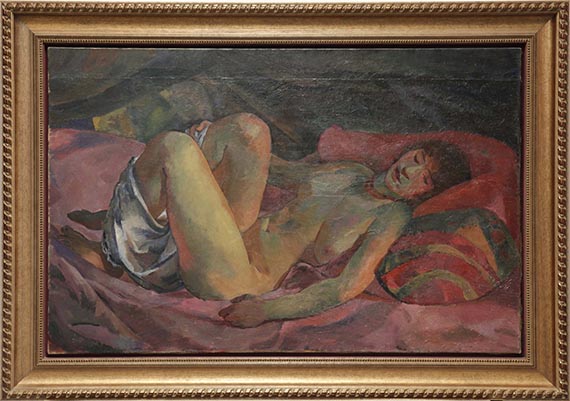 Albert Weisgerber - Weiblicher Akt auf rotem Divan - Rahmenbild