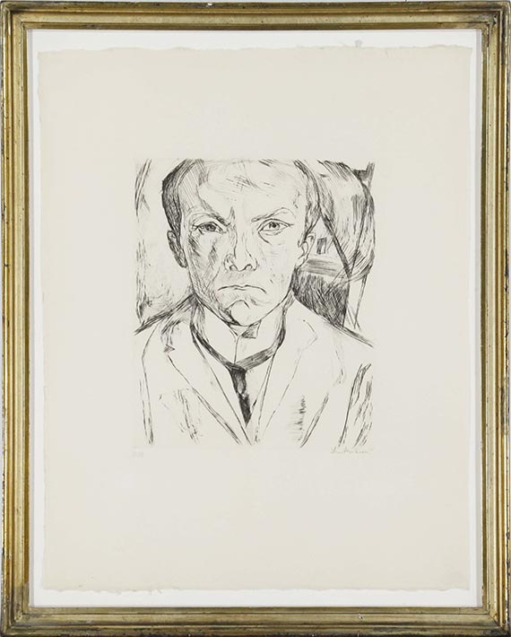 Max Beckmann - Selbstbildnis von vorn, im Hintergrund Hausgiebel - Rahmenbild