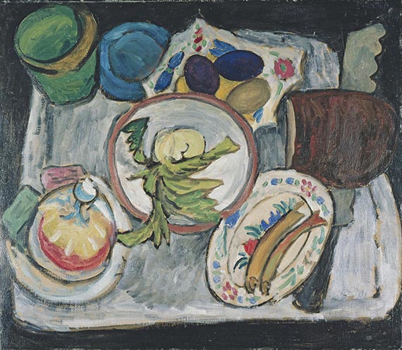 Abbildung zu: Gabriele Münter, Stillleben mit Ostereiern, 1914, Öl auf Pappe, Städtische Galerie im Lenbachhaus, München.<br />© VG Bild-Kunst, Bonn 2025