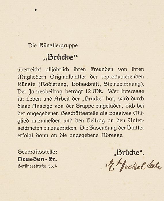 Erich Heckel - Mitgliederwerbung der Künstlergruppe "Brücke" (4 Bll.) - Weitere Abbildung