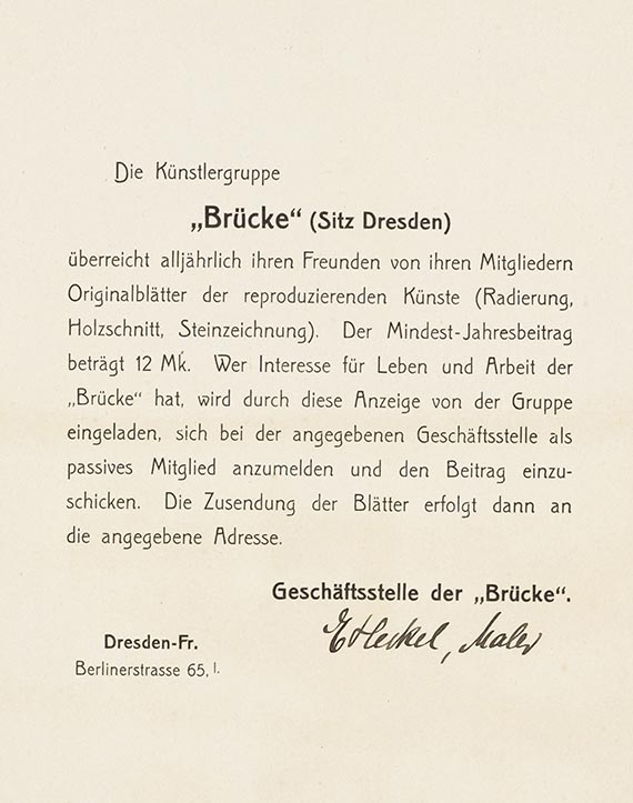 Erich Heckel - Mitgliederwerbung der Künstlergruppe "Brücke" (4 Bll.) - Weitere Abbildung