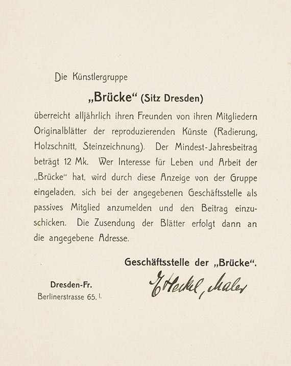 Erich Heckel - Mitgliederwerbung der Künstlergruppe "Brücke" (4 Bll.) - Weitere Abbildung