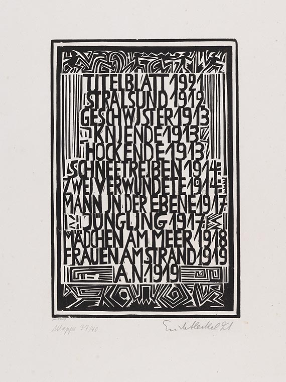 Erich Heckel - Umschlag, Titelblatt und Inhaltsverzeichnis der Mappe "Elf Holzschnitte, 1912-1919, Erich Heckel bei J.B. Neumann" - Weitere Abbildung