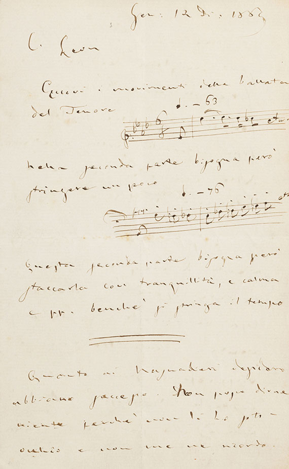 Guiseppe Verdi - Eigenhändiger Brief an Léon Escudier