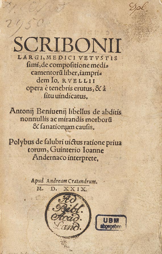 Schribonius Largus - De compositione medicamentorum liber