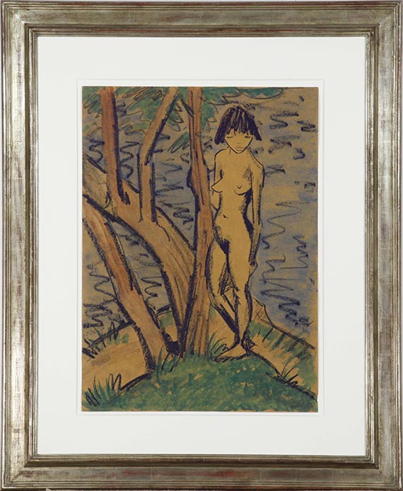 Otto Mueller - Stehendes Mädchen vor Bäumen - Rahmenbild