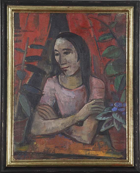 Karl Hofer - Mädchen am Fenster mit Blattpflanzen - Rahmenbild