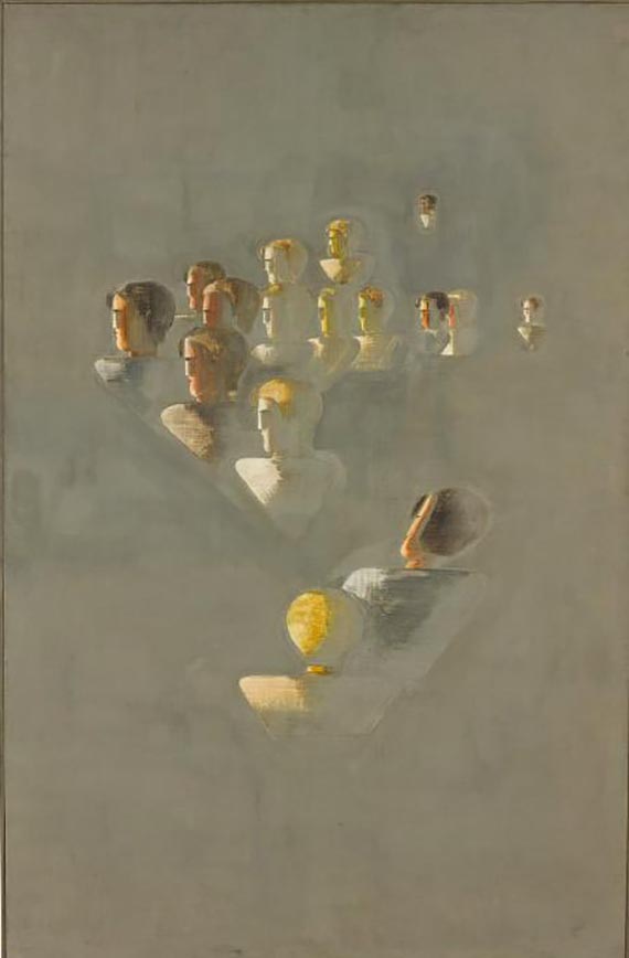 Abbildung zu: Oskar Schlemmer, Unterricht III, 1929, Öl und Tempera auf Leinwand, Staatsgalerie Stuttgart.