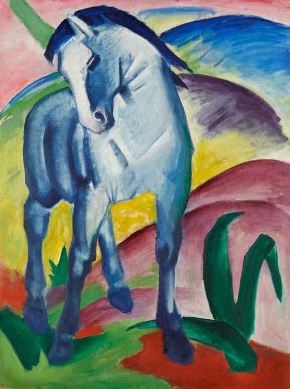 Abbildung zu: Franz Marc, Blaues Pferd I, 1911, Öl auf Leinwand, Städtische Galerie im Lenbachhaus, München.