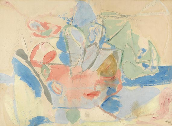 Abbildung zu: Helen Frankenthaler, Mountains and Sea, 1952, Öl und Kohle auf Leinwand, National Gallery of Art, Washington. © Helen Frankenthaler Foundation, Inc. / VG Bild-Kunst, Bonn 2025