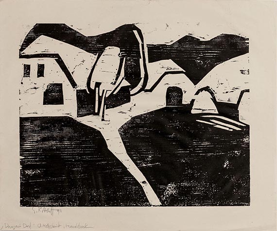 Abbildung zu: Karl Schmidt-Rottluff, Dangast Dorf, 1911, Holzschnitt, Kunstsammlung Chemnitz. © VG Bild-Kunst, Bonn 2025