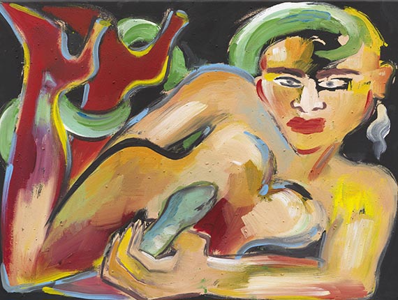 Elvira Bach - Frau mit Schlange, liegend