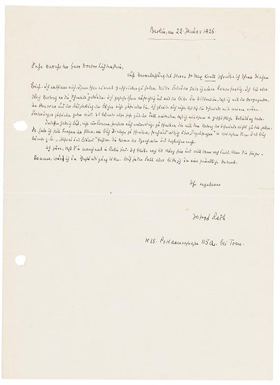 Joseph Roth - Eigh. Brief m. U. an Erich Lichtenstein