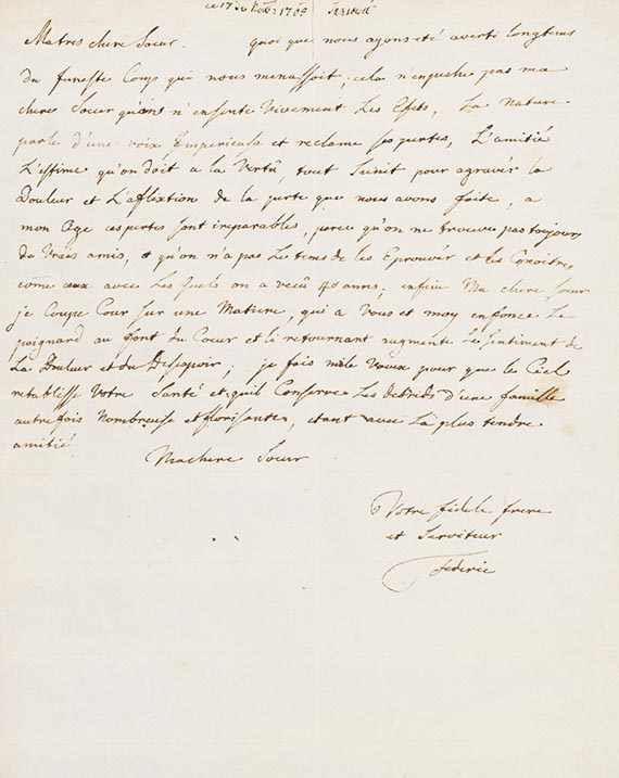  Friedrich II. der Gro&szlig;e - Eigh. Brief m. U. an seine Schwester