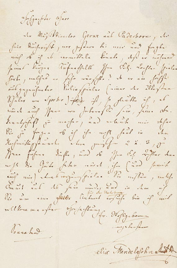 Felix Mendelssohn Bartholdy - Eigh. Brief m. U. an Friedrich Wieck