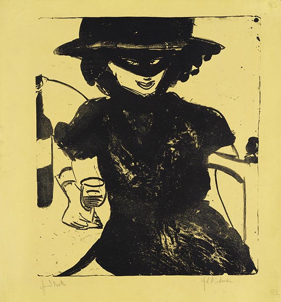 Ernst Ludwig Kirchner - Gerti mit Maske und Weinglas