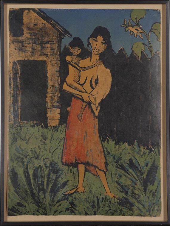 Otto Mueller - Stehende Zigeunerin mit Kind auf dem Arm - Rahmenbild
