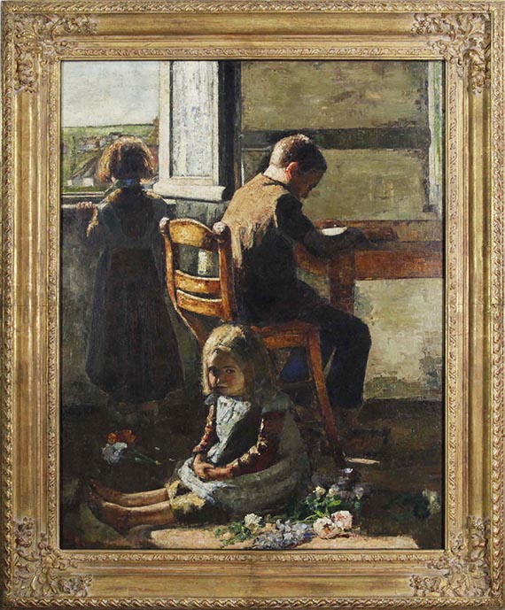 Lesser Ury - Die Geschwister, Interieur mit Kindern - Rahmenbild
