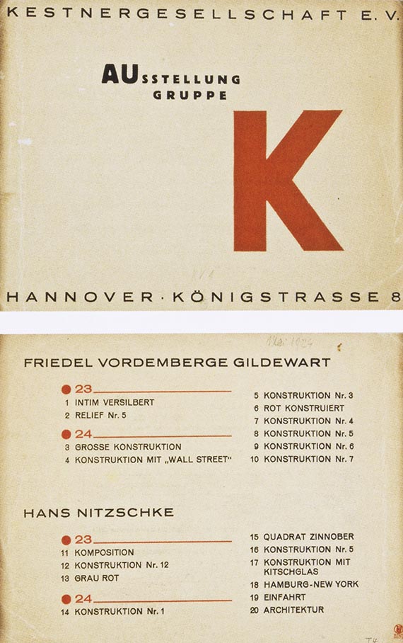 Abbildung zu: Friedrich Vordemberge-Gildewart, Katalog zur Ausstellung der Gruppe K in der Kestner-Gesellschft, Hannover, 1924.<br />&copy; Museum Wiesbaden, Archiv Vordemberge-Gildewart.