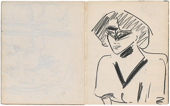 Abbildung zu: E. L. Kirchner, Zeichnung aus dem Skizzenbuch 8, 1910, schwarze Kreide, Kirchner Museum Davos.