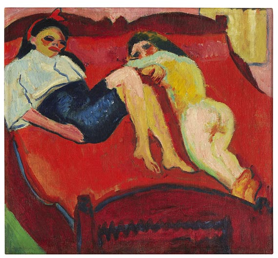 Hermann Max Pechstein - Zwei liegende M&auml;dchen