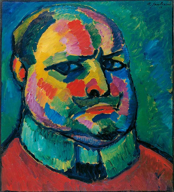 Abbildung zu: Alexej von Jawlensky, Selbstbildnis, 1912, &Ouml;l auf Karton, Museum Wiesbaden, Dauerleihgabe Landeshauptstadt Wiesbaden.