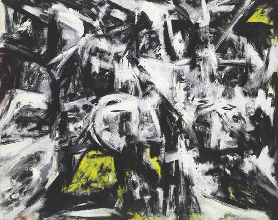 Abbildung zu: Emilio Vedova, Spazio Inquieto (Unruhiger Raum), 1957, Tempera und Sand auf Leinwand, Museum of Modern Art, New York. &copy; Fondazione Emilio e Annavbianca Vedova, Venezia