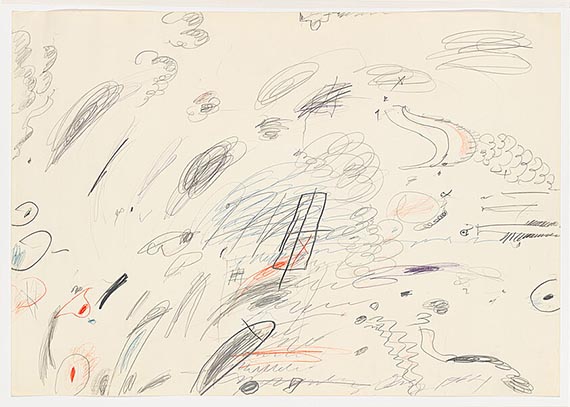 Abbildung zu: Cy Twombly, Untitled (Ohne Titel), 1964, Graphit, Buntstift und Wachskreide auf Papier, Whitney Museum, New York.&copy; Cy Twombly Foundation