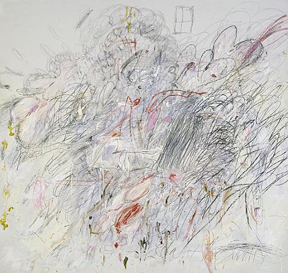 Abbildung zu: Cy Twombly, Leda and the Swan (Leda und der Schwan), 1962, &Ouml;l, Bleistift und Wachskreide auf Leinwand, Museum of Modern Art, New York. &copy; Cy Twombly Foundation