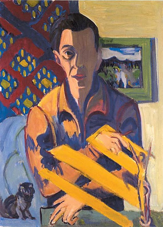 Abbildung zu: E. L. Kirchner, Selbstbildnis, 1934/37, &Ouml;l auf Leinwand, B&uuml;ndner Kunstmuseum, Chur.